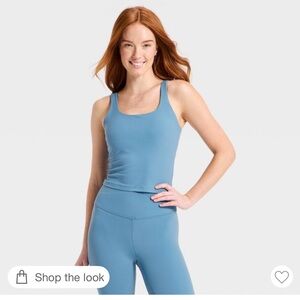 Blue Scoop Neck Active Tank Top XS & flare leggins small